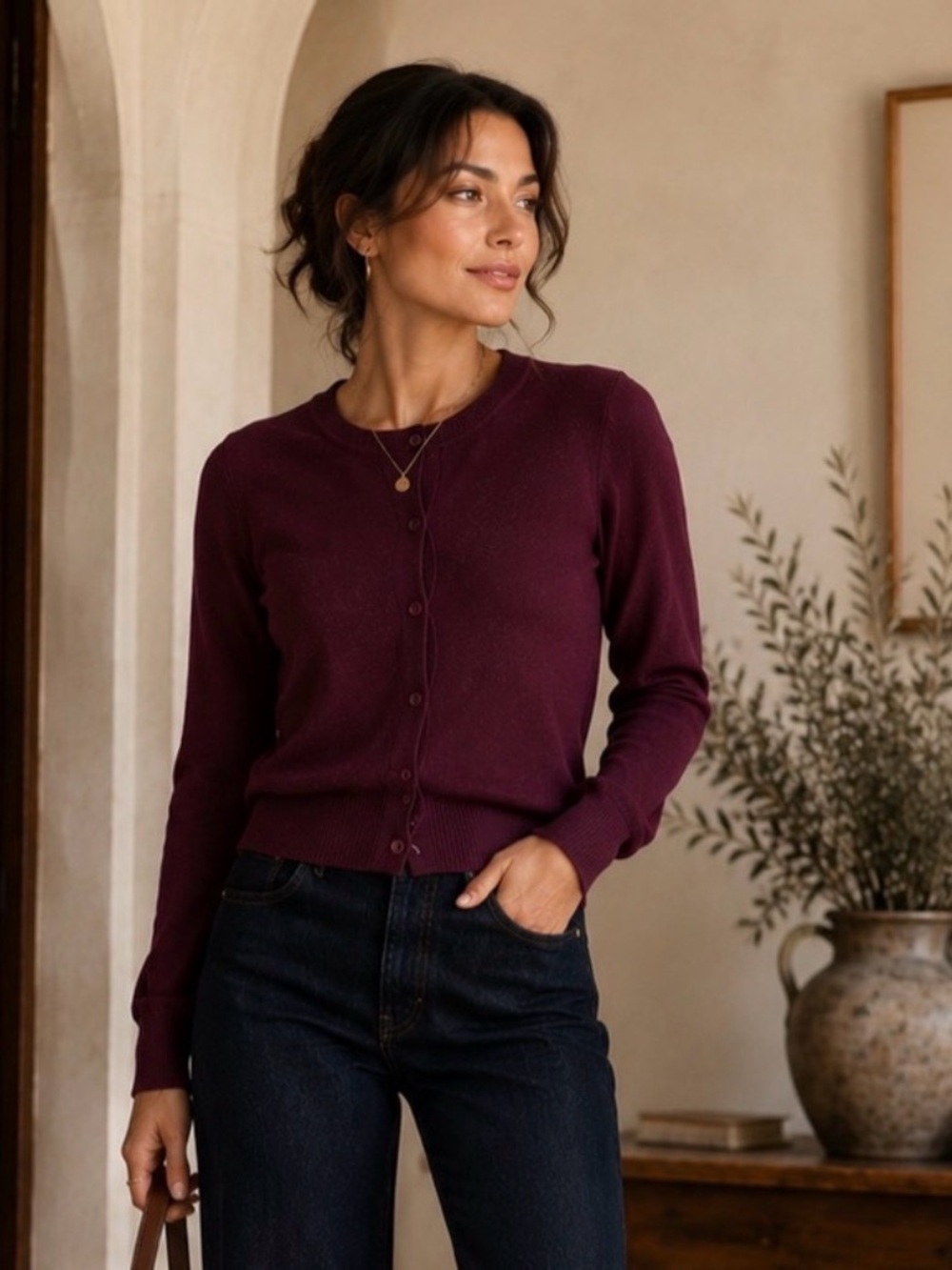 Banana Republic Plum Cardigan | Size Small | Soft Cotton Blend